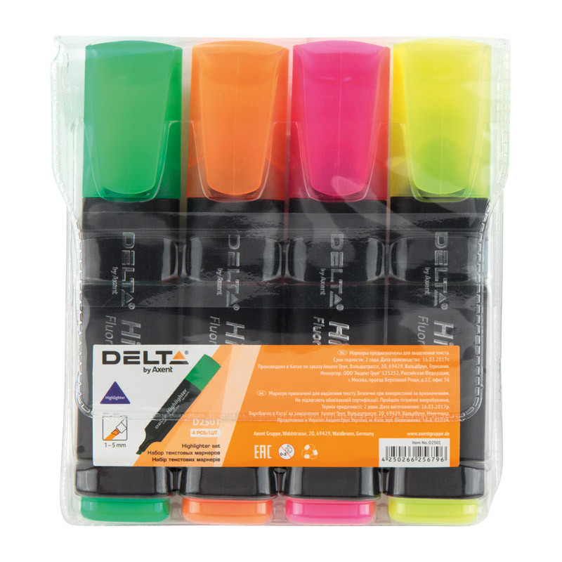 Набір маркерів Delta D2501-04 4 кольори в блістері