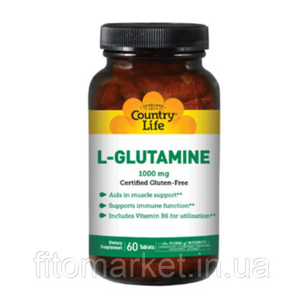 Амінокислота L-глютамін 1000 мг 60 таблеток ТМ Кантрі Лайф / Country Life