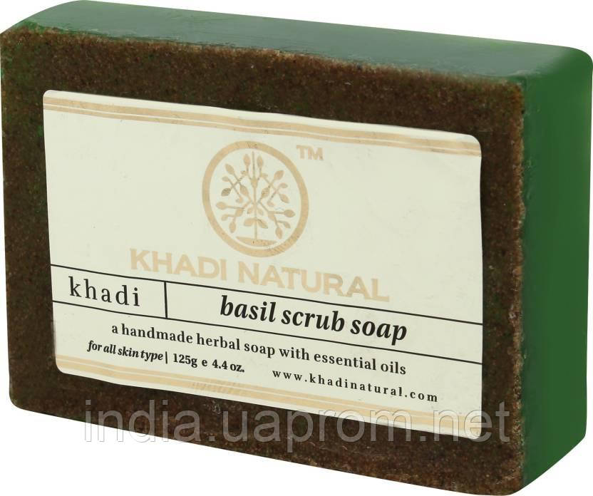 Мило-скраб Кхади Базилік, Khadi Natural Basil Herbal Soap, Мыло-скраб Базилик, Аюрведа Здесь - фото 1 - id-p277979991