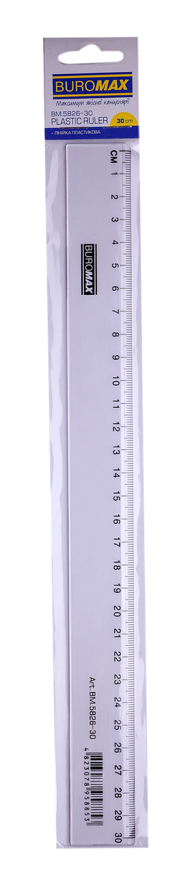 Лінійка пластикова прозора 30см, в блістері BM.5826-30 Buromax (імпорт)