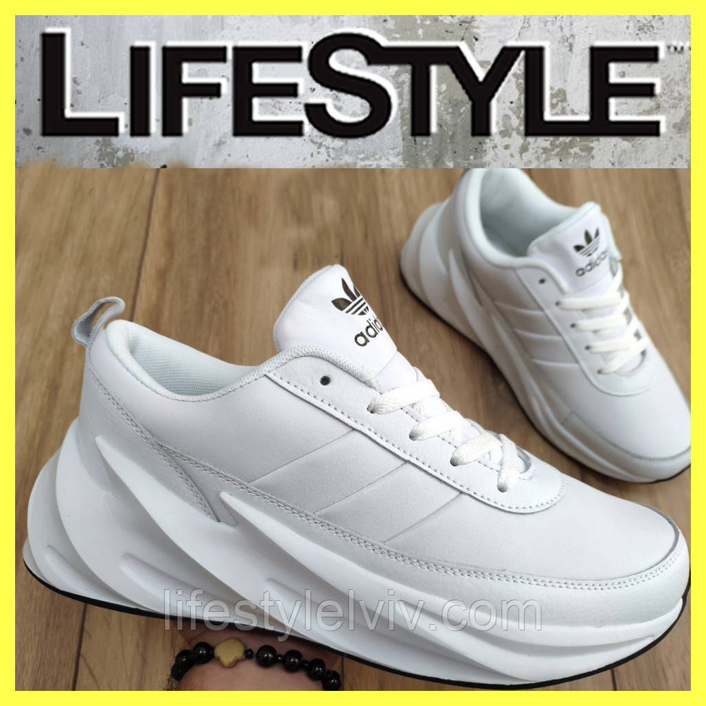Стильні шкіряні кросівки Adidas білі (41-46 розмір)