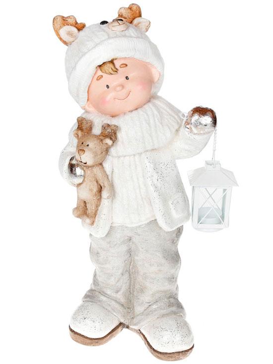 Новорічна декоративна фігура "Хлопчик з оленем", декор під ялинку, колір білим