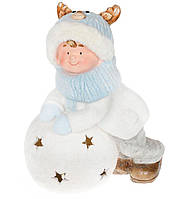 Новогодняя декоративная фигура "Мальчик и снежок", декор под елку с led подсветкой, цвет белым