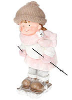 Новогодняя декоративная фигура "Лыжница", декор под елку, цвет розовый с белым