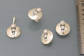 Сережки зі срібла 925 проби з цирконієм і імітацією перлів., фото 3