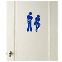 Наклейка синяя на дверь туалета - размер 20*14см