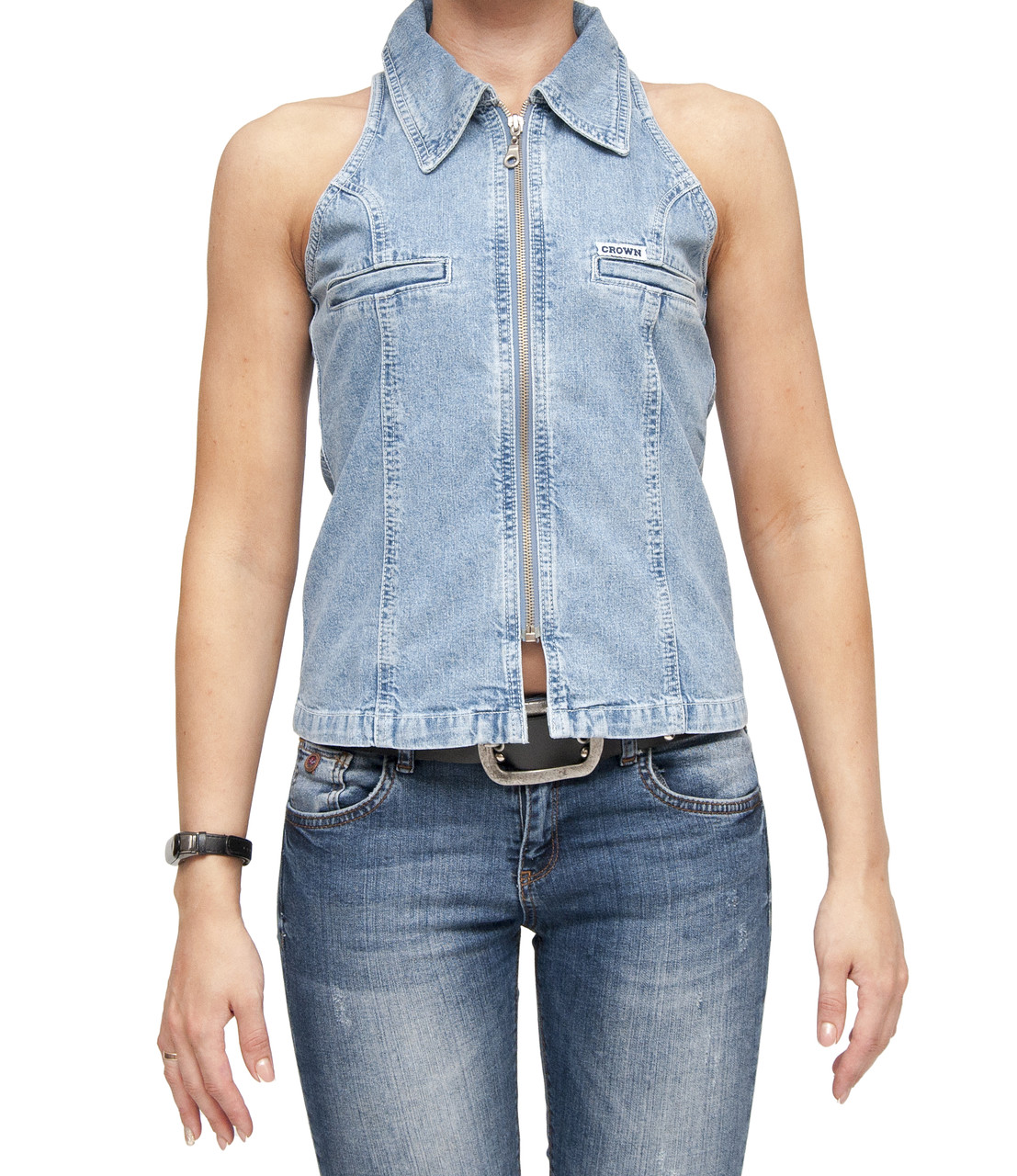 Жіночий джинсовий жилет Crown Jeans модель (VNTR)