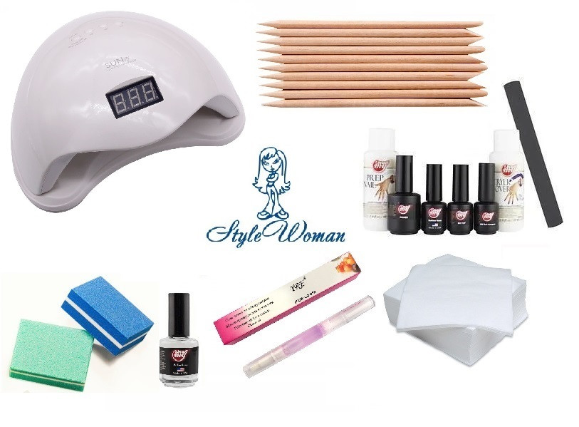 Стартовий набір манікюр гель лаком для початківців з лампою Sun 5 48вт 13 предметів в наборі