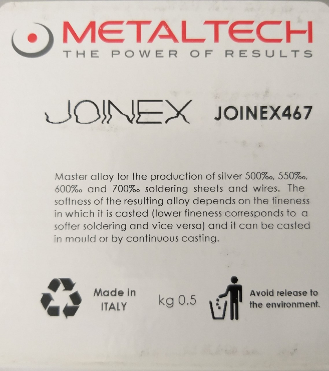 Лігатура для припою для срібла (Ag), Metaltech, Joinex 467