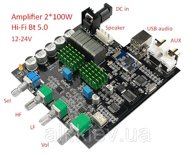 Підсилювач D клас TPA3116D2 2*100 Вт Bluetooth 5.0 стерео модуль USB audio AUX