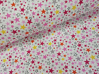 Тканина муслін Двошарова зорепад рожево-жовтий на білому (шир. 1,8 м) (MS-F-0035)