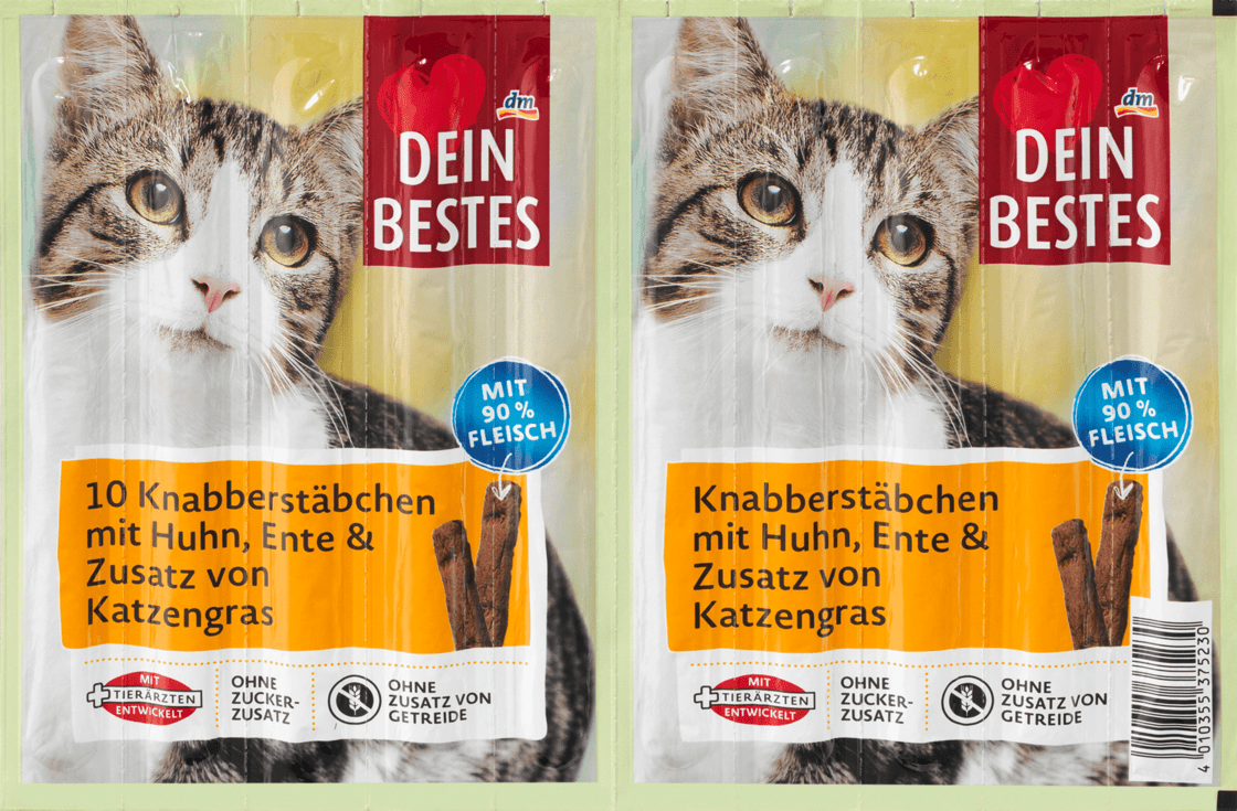 Закусочные палочки для кошек Dein Bestes Knabberstäbchen mit Huhn, Ente & Katzengras, 50 гр.