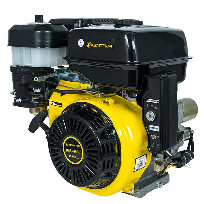 Двигун бензиновий Кентавр ДВЗ-420БЕ (15 к.с., шпонка, вал 25 мм, електростарт), фото 1