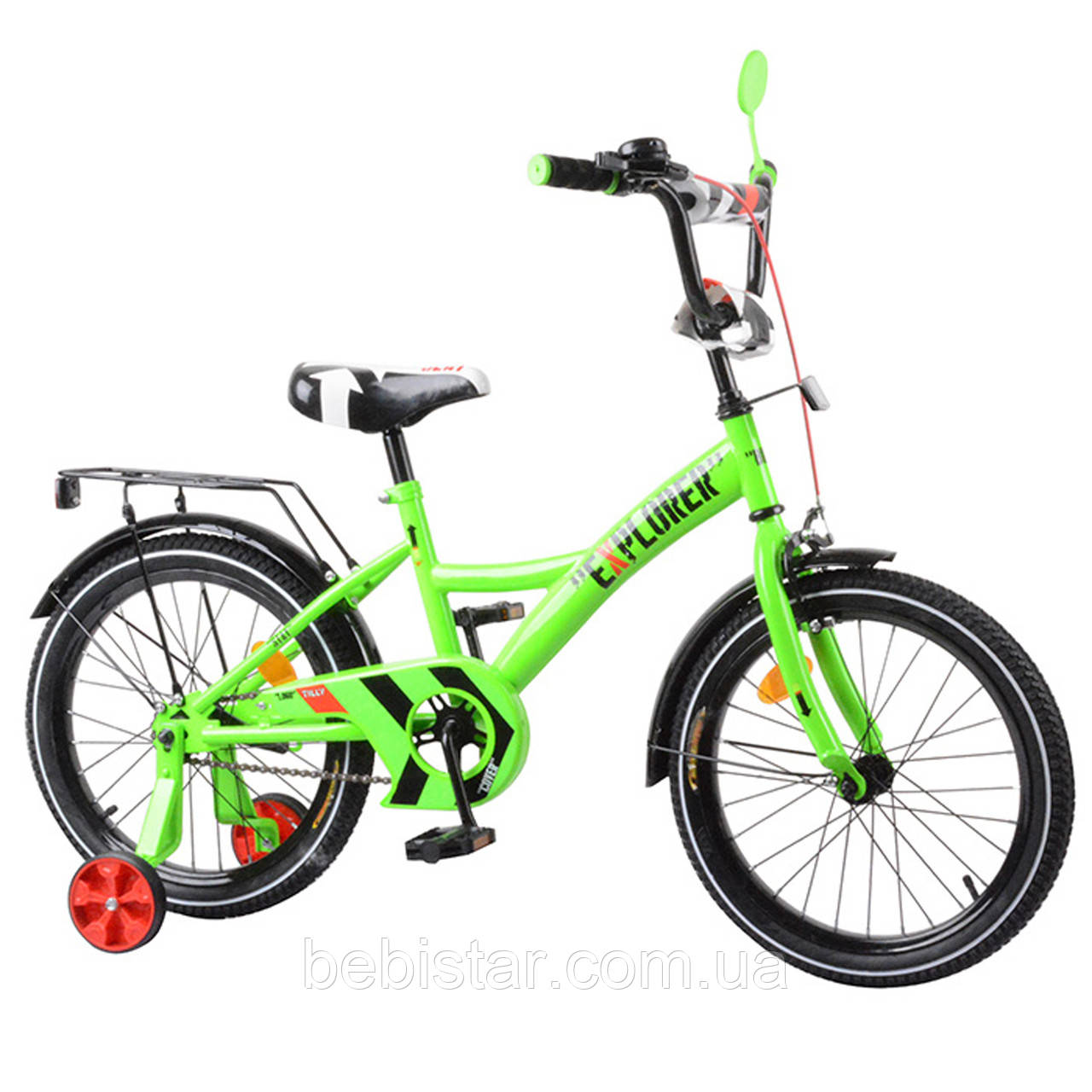Дитячий двоколісний велосипед зелений TILLY EXPLORER 18" переднє гальмо, дзвіночок для діток 5-7 років