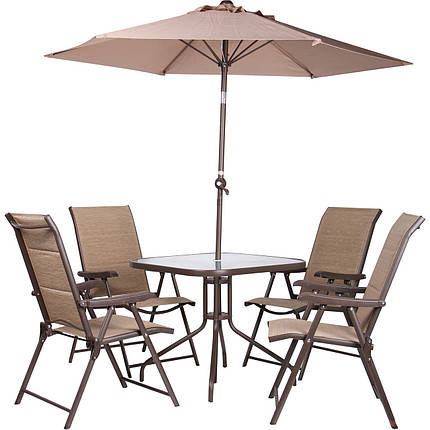 Комплект Playa коричневий/бежевий (4 крісла + стіл + парасолька) ТМ AMF, фото 2