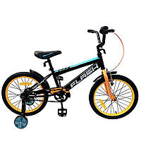 Дитячий двоколісний велосипед чорний TILLY FLASH 18" переднє гальмо, дзвіночок для діток 5-7 років