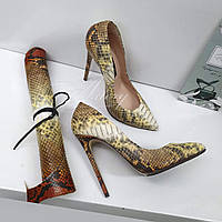 Женские яркие туфли из натурального питона на шпильке 11см