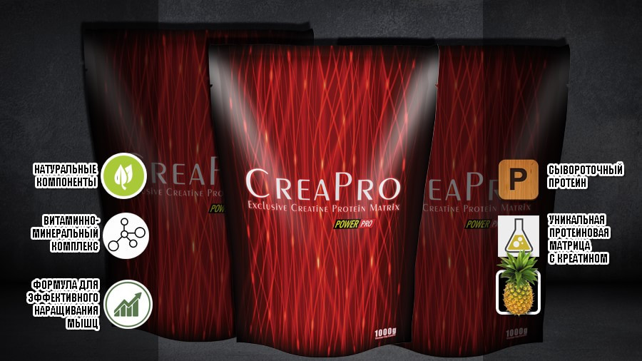 Протеїн з Креатином суміш сироваткових білків Crea Pro, смак Ананас, 1кг