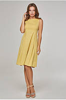 Льняное платье со складками желтое, размеры 48