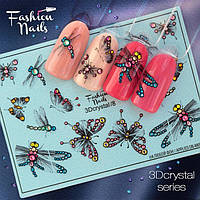 Слайдер-дизайн Fashion nails Crystal 3D - 3D наклейка на нігті - метелик , бабка