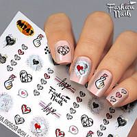 Слайдер-дизайн Fashion nails - наклейка на нігті - сердечка