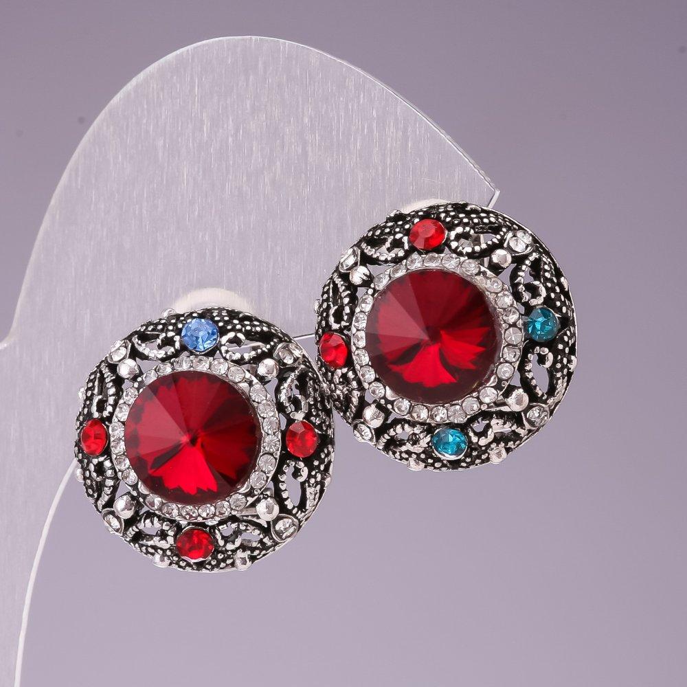 Сережки 2см веселка коло стрази кристал червоний