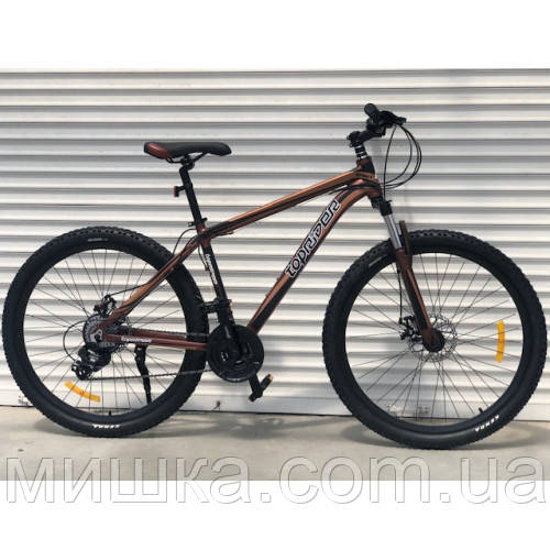 Велосипед алюмінієвий гірський TopRider-901 27,5" чорно-коричневий, фото 1