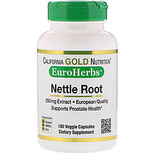 Екстракт кореня кропиви California GOLD Nutrition, EuroHerbs "Nettle Root Extract" 250 мг (180 капсул)