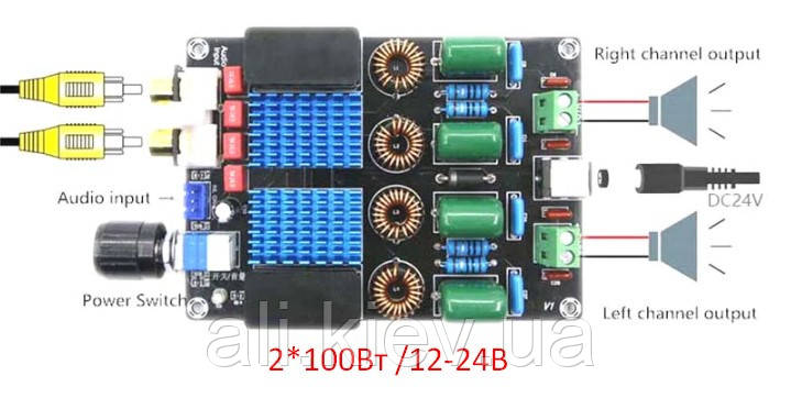 Hi-Fi Підсилювач D клас TPA3116D2 2*100 Вт стерео модуль, фото 1