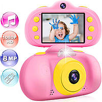 Фотокамера для дітей із протиударною системою/відео/Знімання 8MP 1080P HD/MP3 плеєр/Ігри Рожева