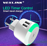 Сетевое зарядное устройство Voxlink на 2 USB порта и LED таймером. Зарядный блок блочок зарядка для телефона