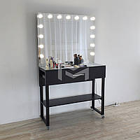 Місце візажиста Atlant на роликах ДСП Чорне дзеркало без рами 11 ламп, ручка Релинг (Markson TM)