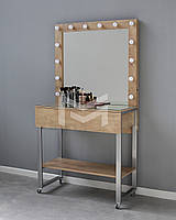 Місце візажиста Atlant на роликах дзеркало в рамі ДСП Дуб Сонома 11 ламп (Markson TM)