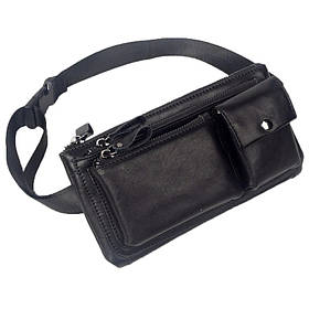 Сумка чоловіча шкіряна барсетка поясний (чорна)
