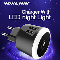 Сетевое зарядное устройство Voxlink на 2 USB порта и LED ночник. Зарядный блок блочок зарядка для телефона