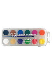 Фарби акварельні 12 кольорів із пензликом КР81, УМКА