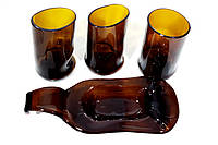 Набір посуду із коричневхх скляних пляшок: 3 стакани+соусник #4