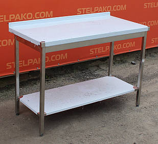 Стіл із неіржавкої сталі виробничий із бортом і додатковою полицею 120х60х85 см.
