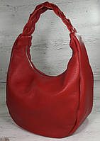 612 Натуральная кожа Объемная сумка женская красная Кожаная сумка-мешок Красная кожаная сумка на плечо хобо