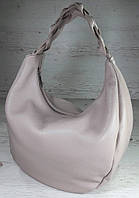 613 Натуральная кожа Объемная сумка женская бежевая Кожаная сумка-мешок Лиловая кожаная сумка на плечо хобо