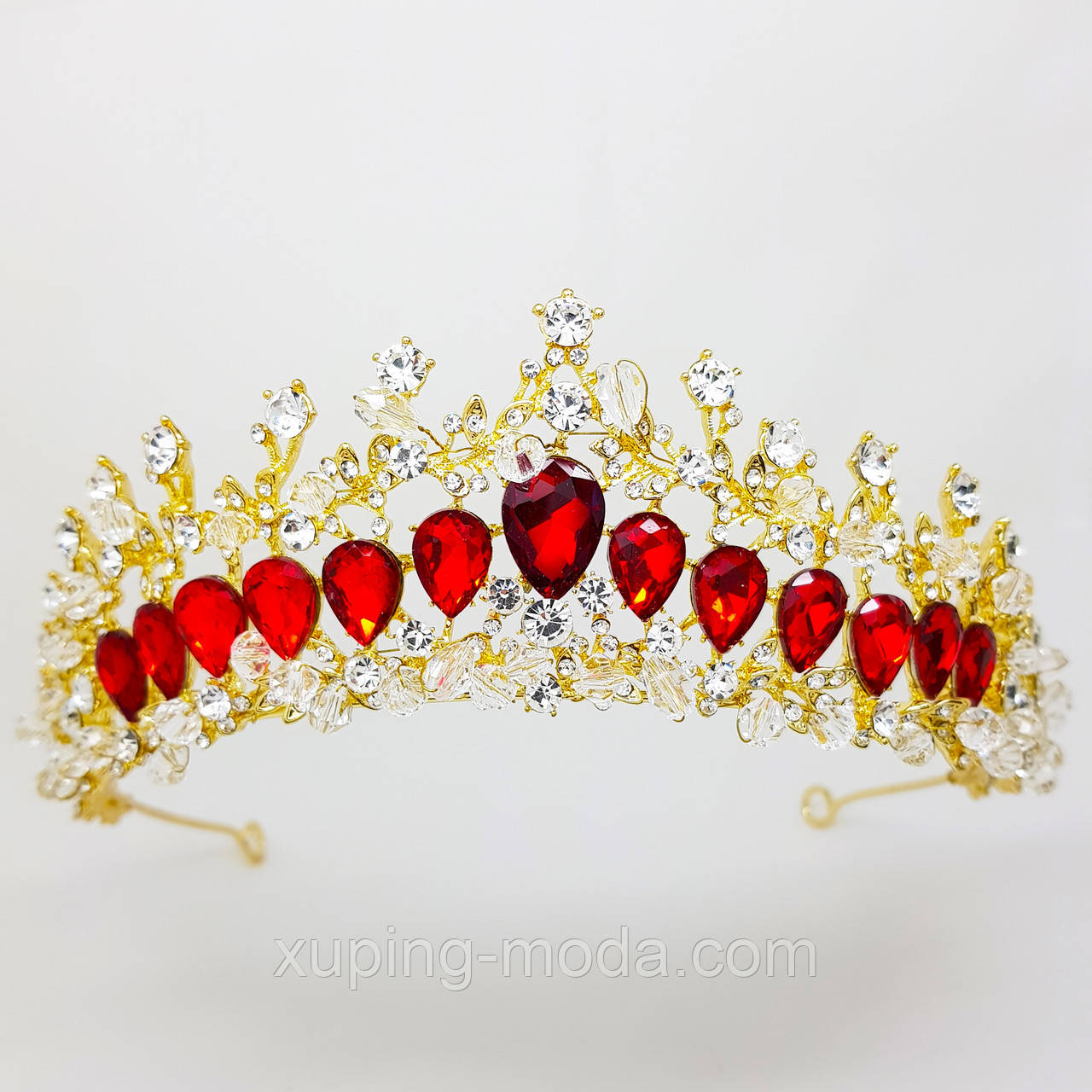 Ніжна тіара, діадема, з червоними камінцями, весільні аксесуари, фото 1