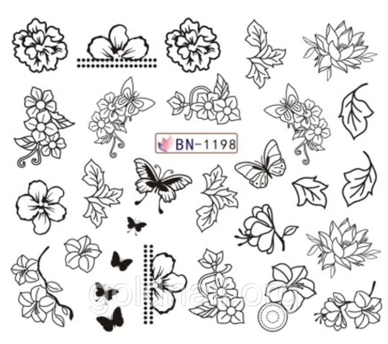 Слайдер водный для маникюра и дизайна ногтей BN-1198 цветы, на водной основе - фото 1 - id-p1006702693