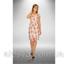 Сукня Олеся ЛА-54/Ст-20 гіпюр бірюза рожеві квіти