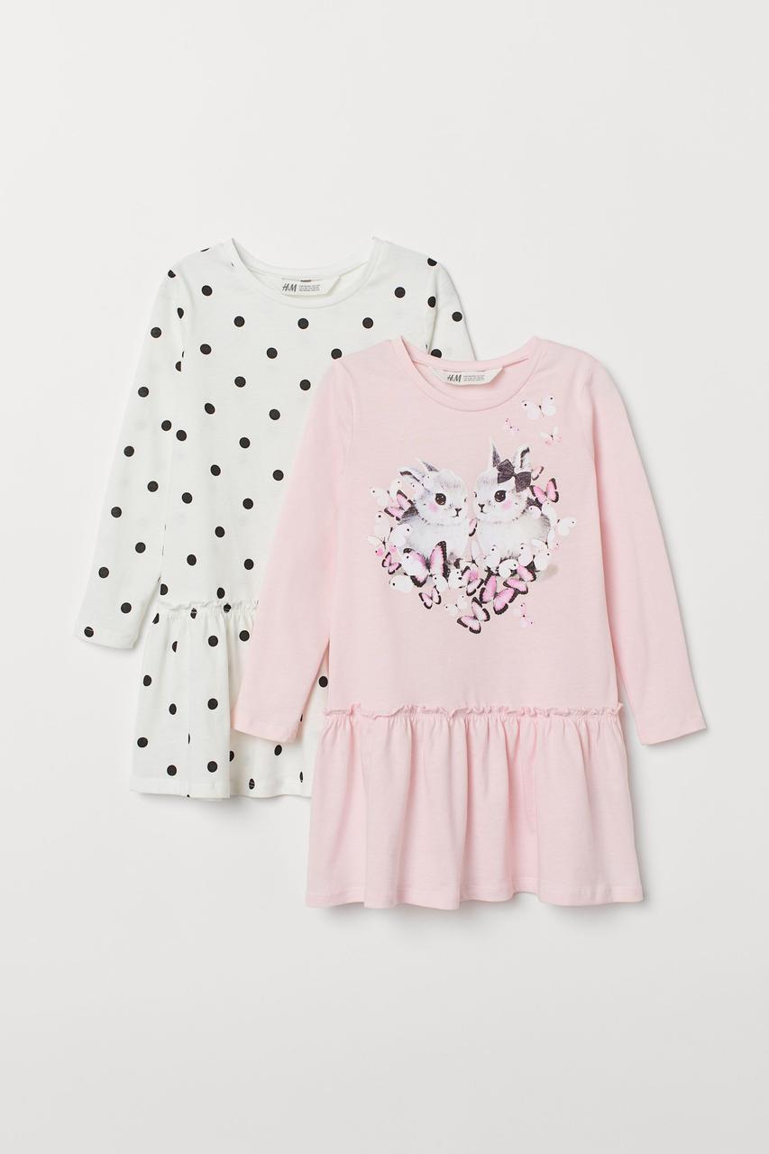 Плаття рожеве Зайчика і біле в горошок довгий рукав H&M р. 92, 110/116, 122/128, 134/140