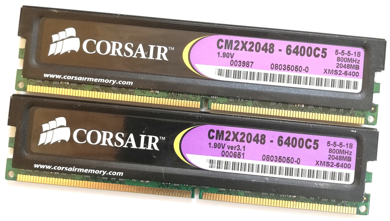 Пара оперативної пам'яті Corsair DDR2 4Gb (2Gb + 2Gb) 800 MHz PC2 6400U CL5 1.9 V (CM2X2048-6400C5) Б/В, фото 1