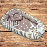 Комплект подушка і ортопедичний кокон позиціонер гніздечко люлька обмежувач для новонароджених 4803 Пудра
