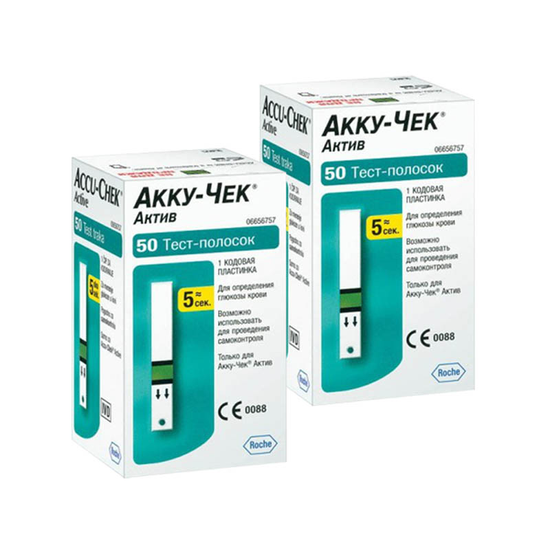 Тест смужки Accu Chek Activ №50, 2 упаковки одним набором (100 штук)