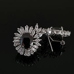 Круглі сережки з чорним цирконієм, недорога біжутерія