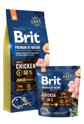 Brit Premium Junior M корм для цуценят і молодих собак середніх порід з смаком курки 1 кг, фото 1