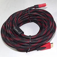 Кабель HDMI-HDMI 5,0m v1.4, OD-7.4mm, 2 фильтра, оплетка, круглый Black/RED (Пакет) Q80
